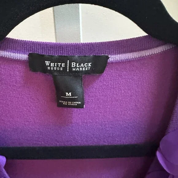 White House Black Market Purple Cardigan Sweater Floral Ruffle Appliques Sz M - Picture 5 of 8